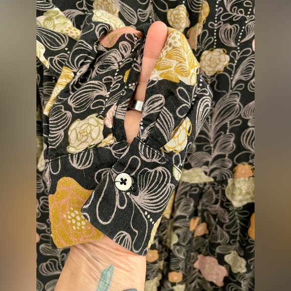 Gudrun Sjödén Whimsical Floral Woven Shirt Dress Organic Linen Modal Size M - Picture 2 of 11